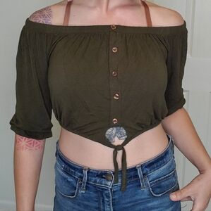 LA Hearts Green Sleeved Crop Top Size Medium